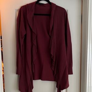 White House Black Market Maroon Ruffle Cardigan